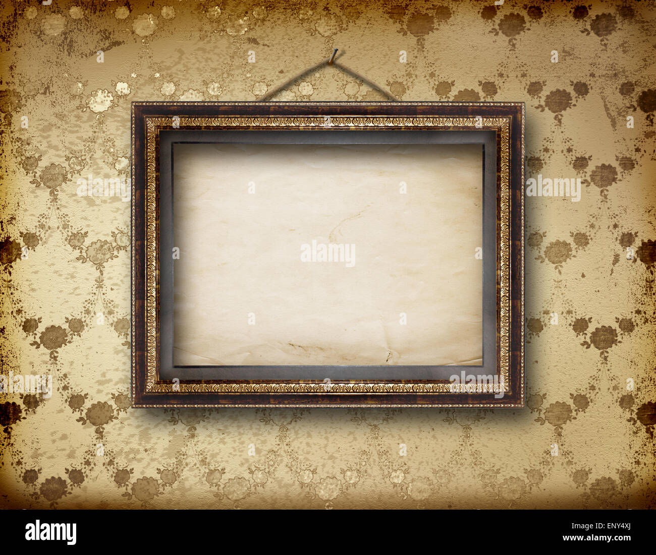 Old room, grunge interior with frames in style baroque Stock Photo