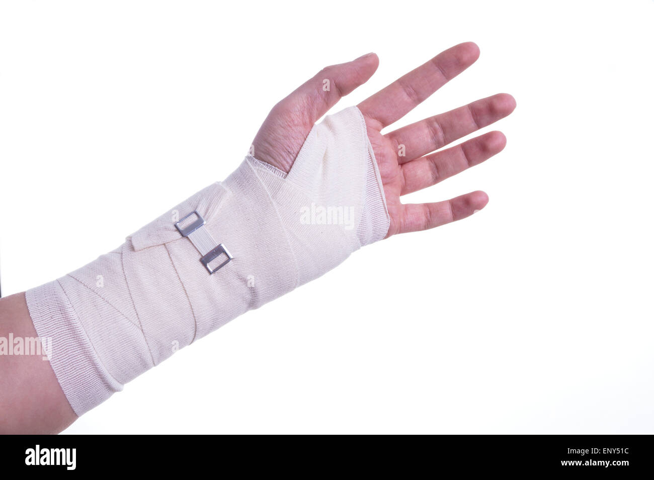 Sprained hand, Doctor helping with the Bandage Stock Photo Alamy