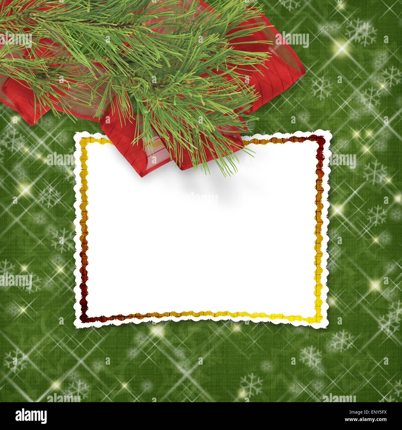 Christmas greeting card with firtree and frame on the green abstract ...