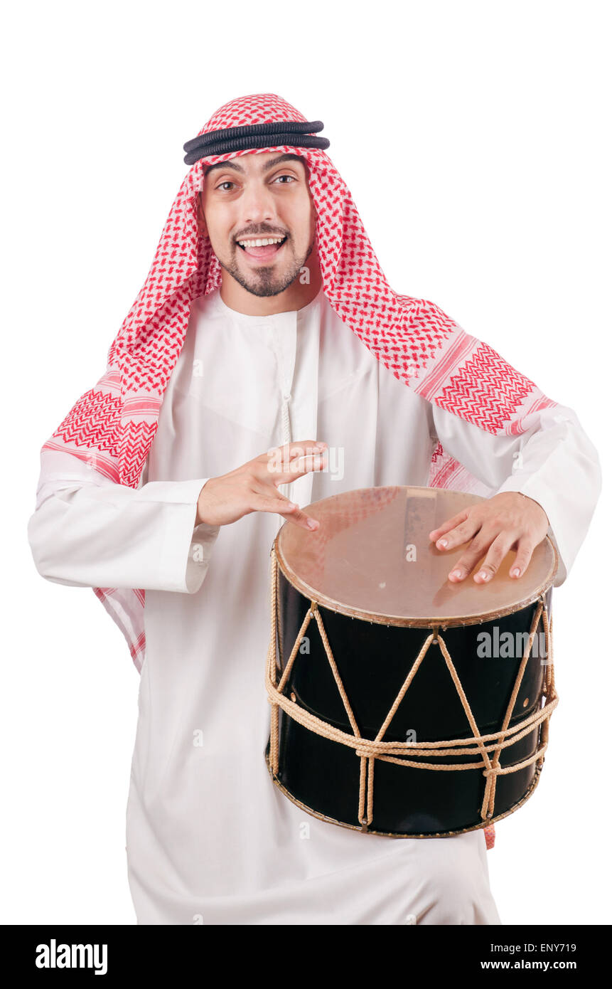 Arab man playing drum isolated on white Stock Photo Alamy