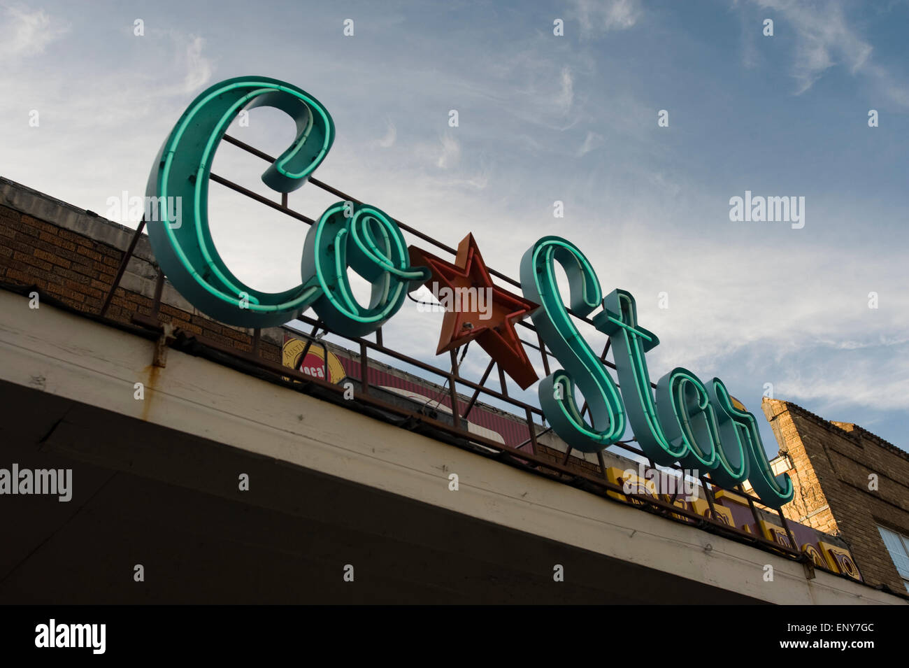 Neon sign of Co*Star, a boutique located in SoCo (South Congress) section of Austin TX Stock Photo