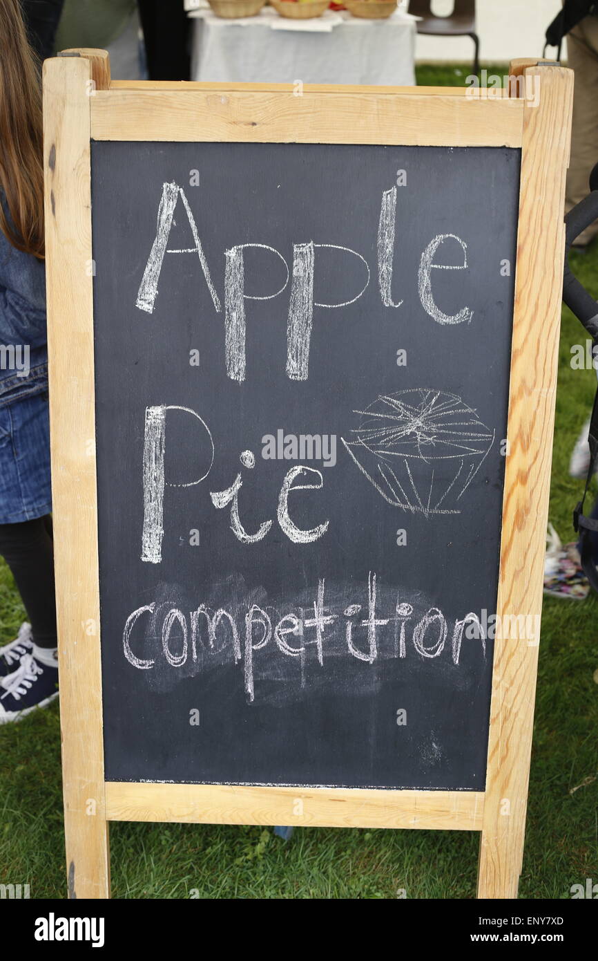 Apple Pie Competition Chalk sign on blackboard at country harvest