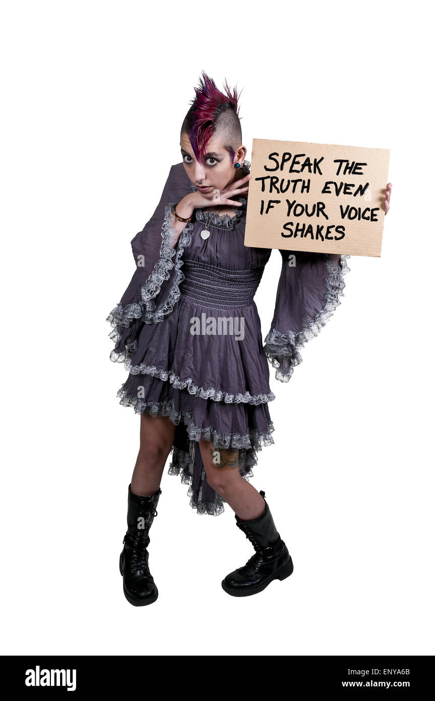 Woman Holding a Sign Stock Photo