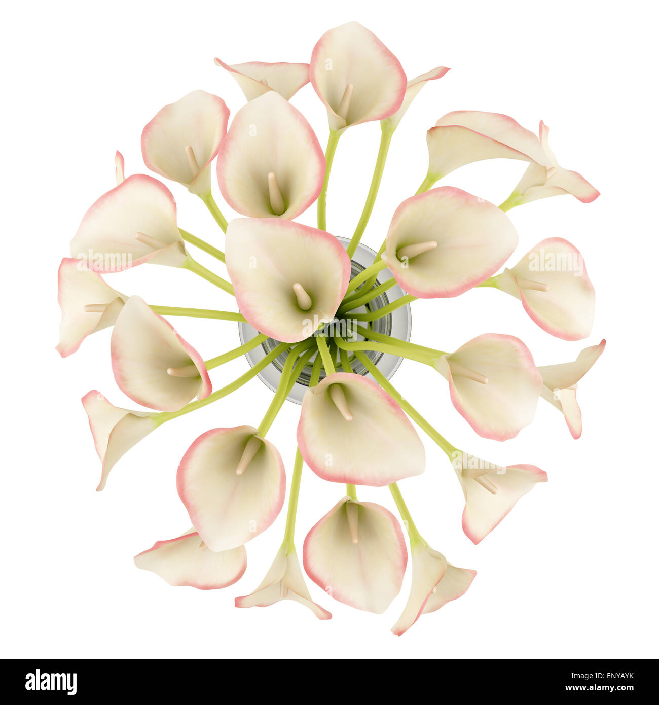 top view bouquet of calla lilies in glass vase Stock Photo Alamy