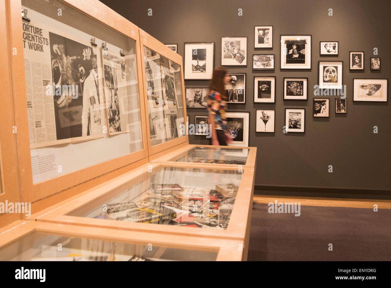 London, UK. 12 May 2015. Press preview of the exhibition 'Peter Kennard: Unofficial War Artist' at the Imperial War Museum in London, UK. The exhibition opens on 14 May 2015 and runs until 30 May 2016. This free exhibition at IWM London will be the first major retrospective of Kennard's work charting a 50 year career featuring over 200 artworks and related items, including a new art installation ‘Boardroom’ created especially for the exhibition. Political artist Peter Kennard has inpired artists from Mark Wallinger to Banksy. Stock Photo
