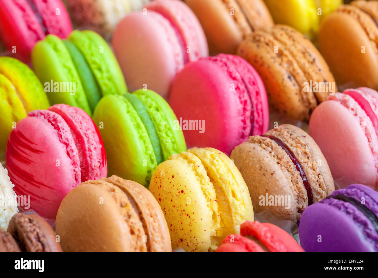 traditional french colorful macarons in a box Stock Photo