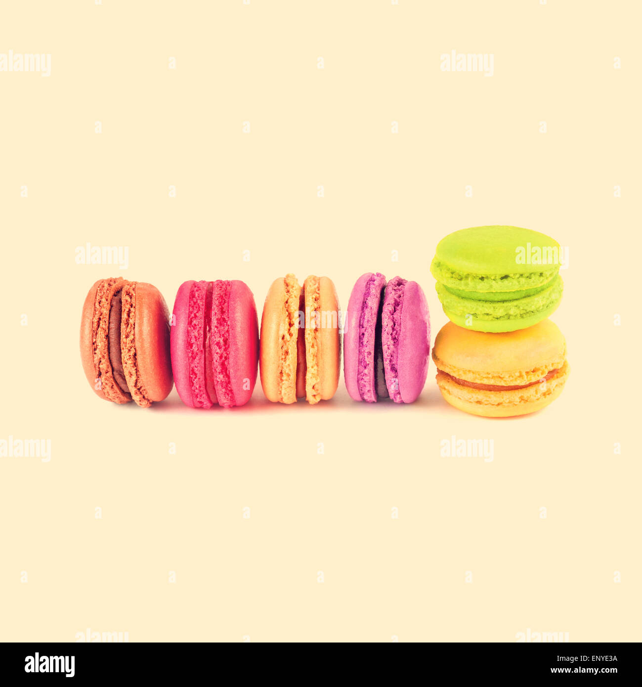 colorful macarons, vintage background Stock Photo