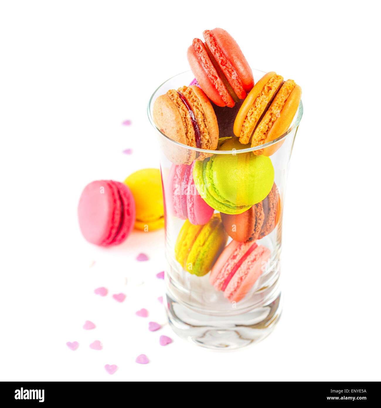 french colorful macarons in a glass Stock Photo