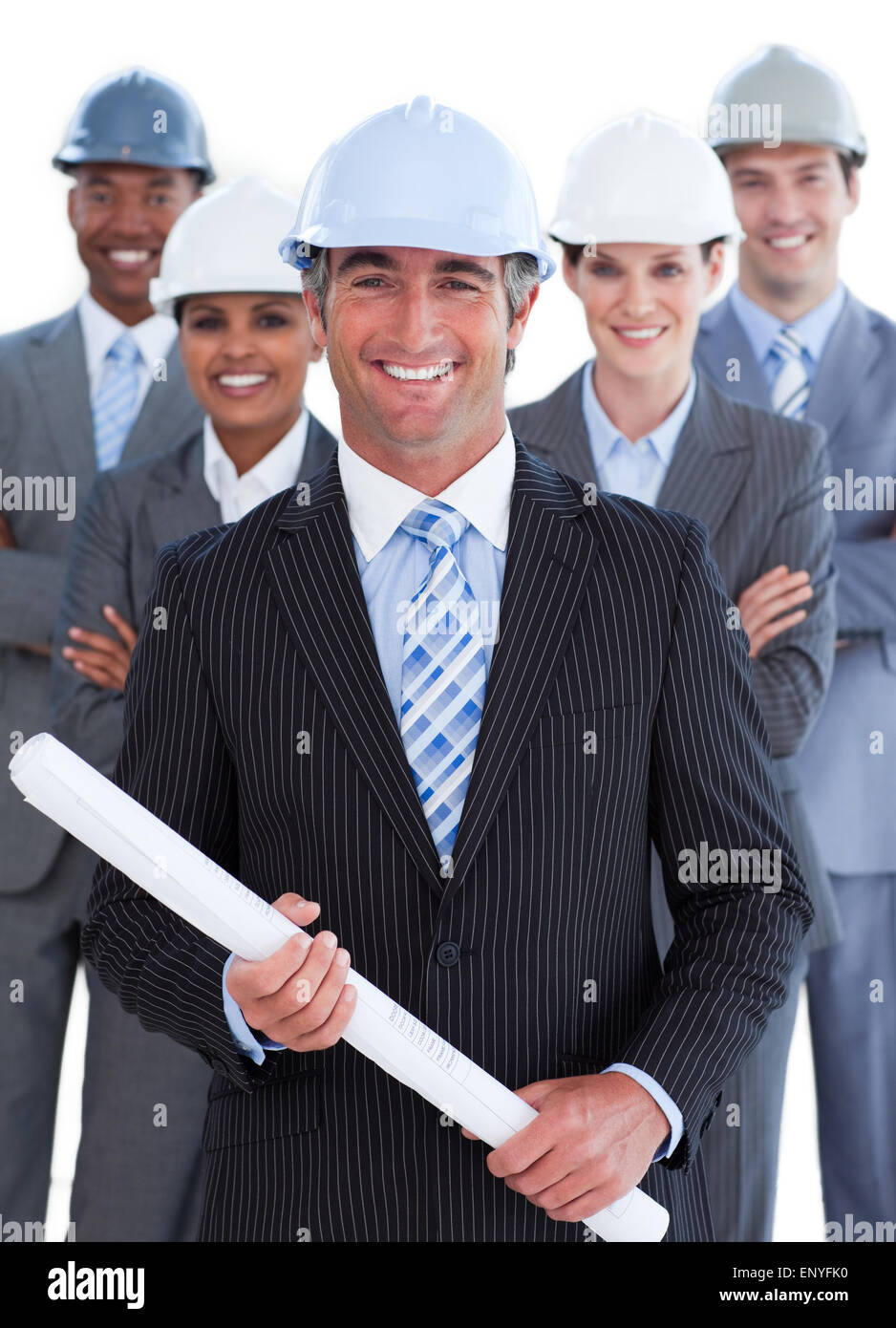 Portrait of charismatic architect team against a white background Stock ...