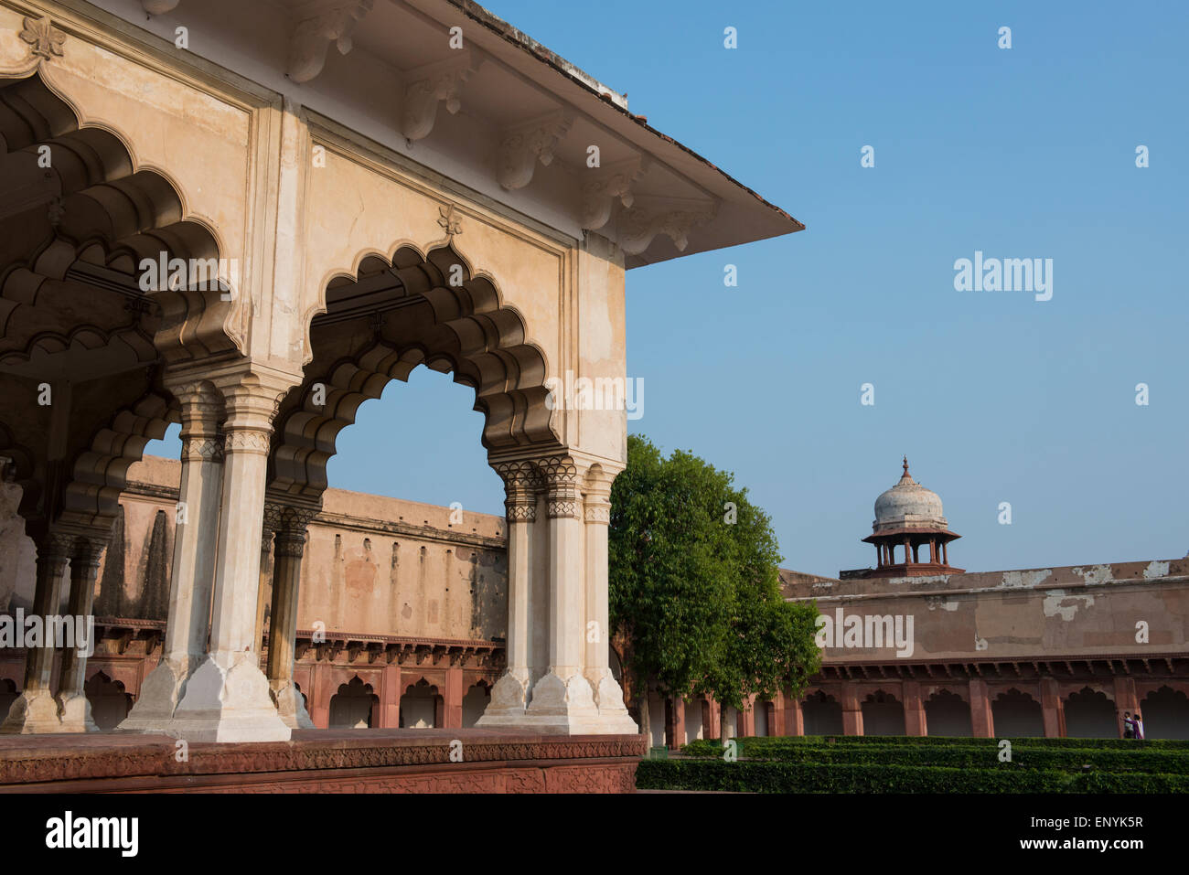 India, Agra. The Red Fort of Agra. This sandstone fortress was once the