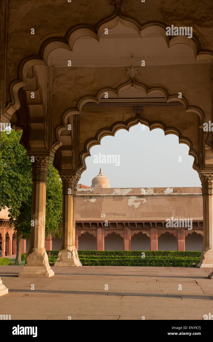 India, Agra. The Red Fort of Agra. This sandstone fortress was once the