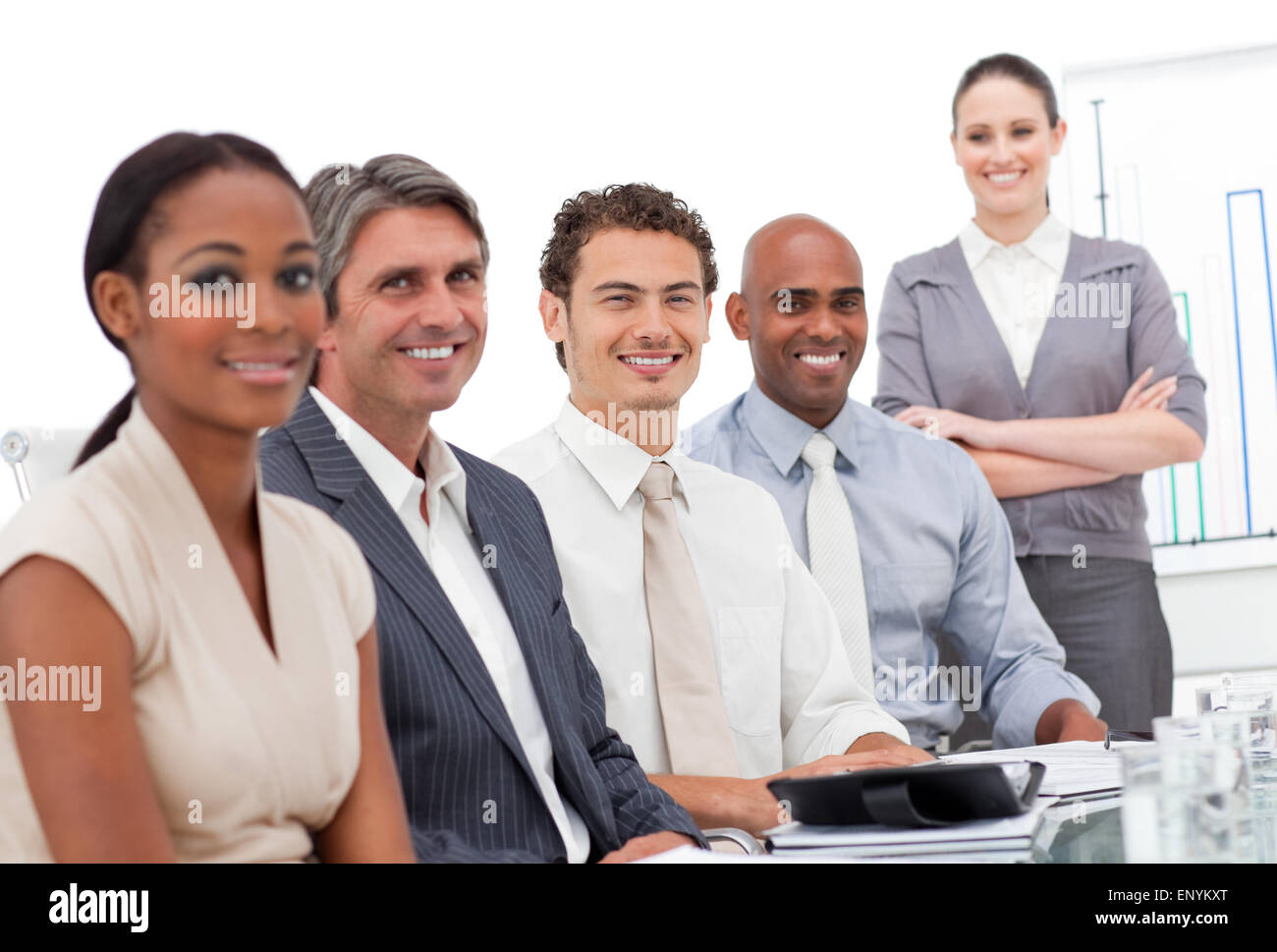 International business team smiling at the camera Stock Photo - Alamy