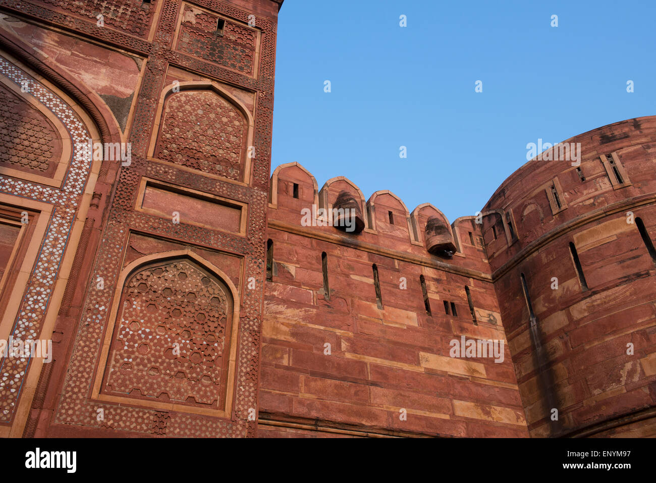 India, Agra. The Red Fort of Agra. This sandstone fortress was once the