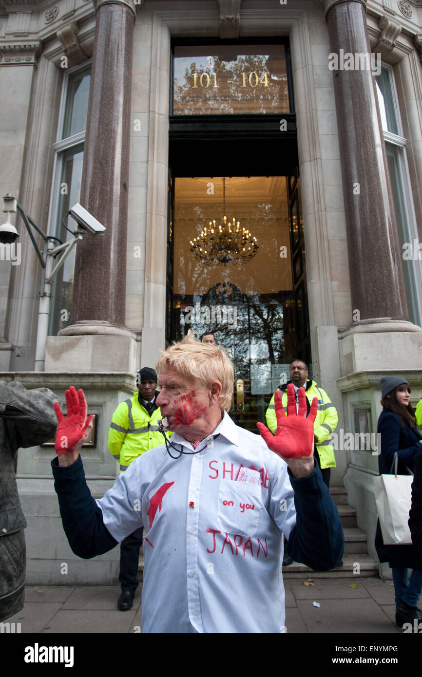 Hundreds of protesters gather opposite the Japanese Embassy in London to protest against the killing of the mammals during the dolphin drives that take place annually from September to March in Taiji, Higashimuro District, Wakayama Prefecture, Japan.  Featuring: View Where: London, United Kingdom When: 07 Nov 2014 Credit: Peter Maclaine/WENN.com Stock Photo