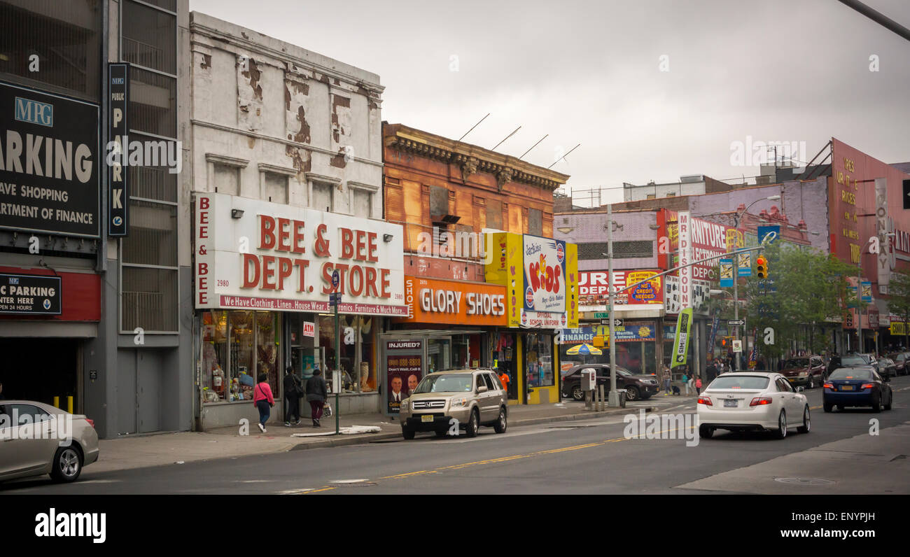 Retail establishments in the Hub in the Melrose neighborhood of the Bronx in New York Sunday
