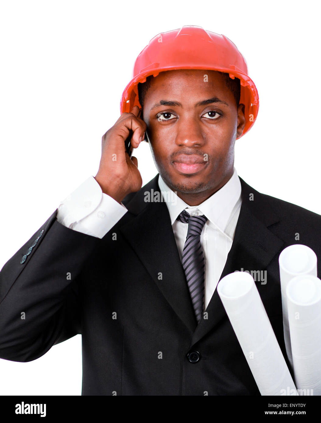 Serious architect holding blueprints Stock Photo Alamy