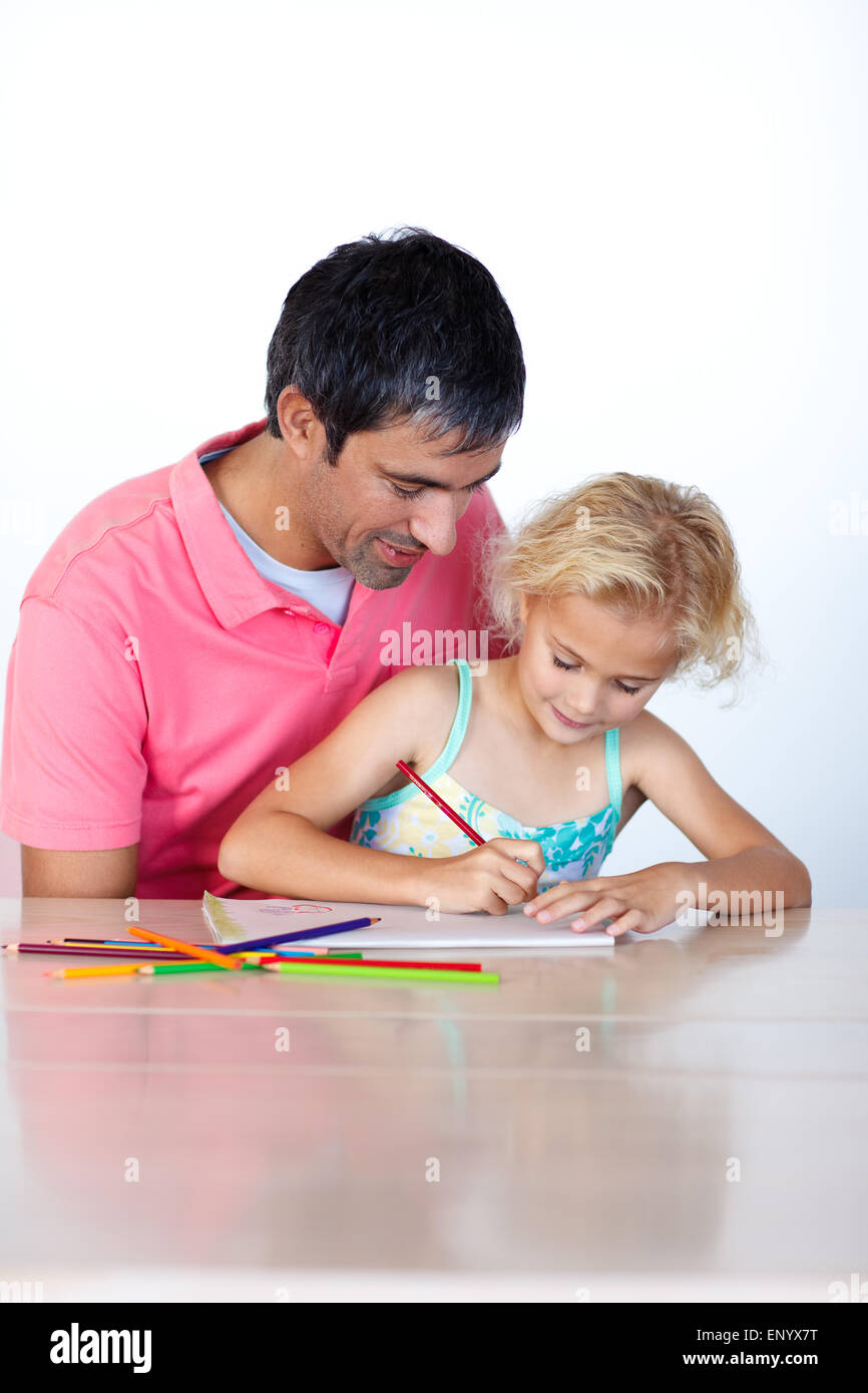 Beautiful daughter painting with her father Stock Photo - Alamy