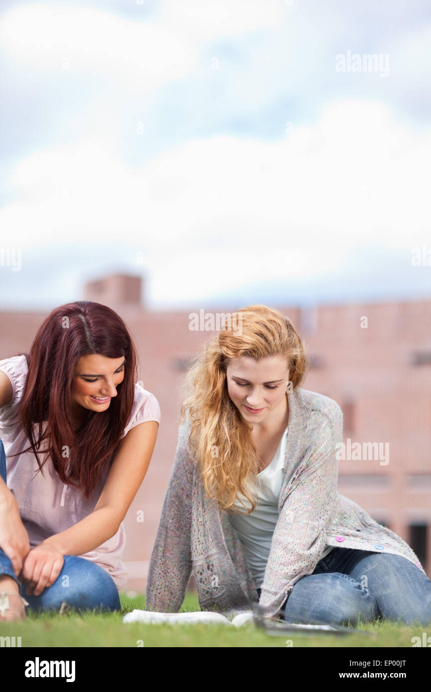 Portrait of students reading their notes Stock Photo - Alamy