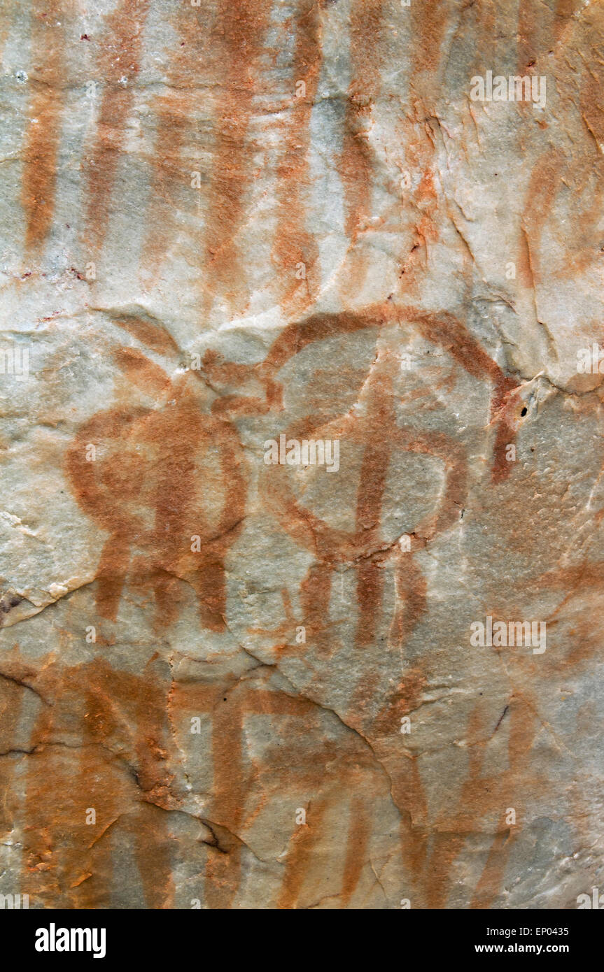 Schematic cave paintings, Chalcolithic period, Arroyo de San Servan, Badajoz, Extremadura, Spain, Europe Stock Photo