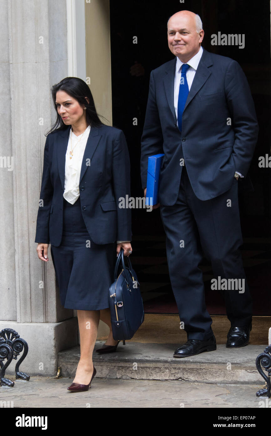 Downing Street, London, UK. 12th May, 2015. The all-conservatives Cabinet ministers gather for their first official meeting at Downing Street. PICTURED: Work and Pensions Secretary Iain Duncan-Smith and Minister of State for Employment Priti Patel. Credit:  Paul Davey/Alamy Live News Stock Photo