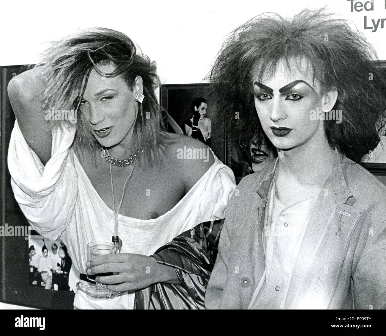 BOY GEORGE  at right with fellow pop singer Marilyn in May 1981 at the Photographers Gallery, Great Newport Street, London. Stock Photo