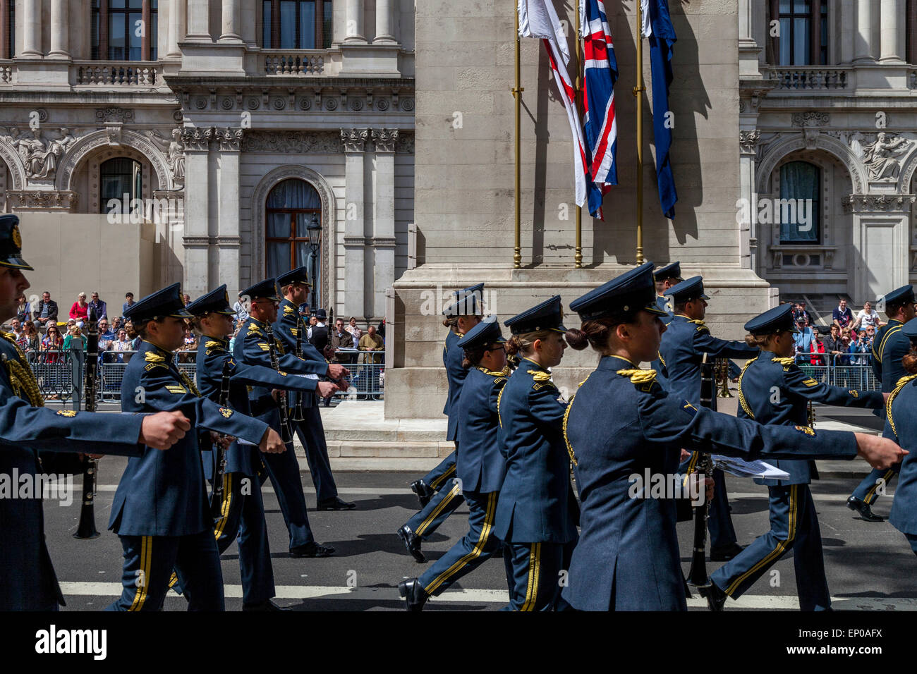 Members Of The Royal Air Force March Past The Cenotaph On The 70th Anniversary Of VE Day, London, England Stock Photo