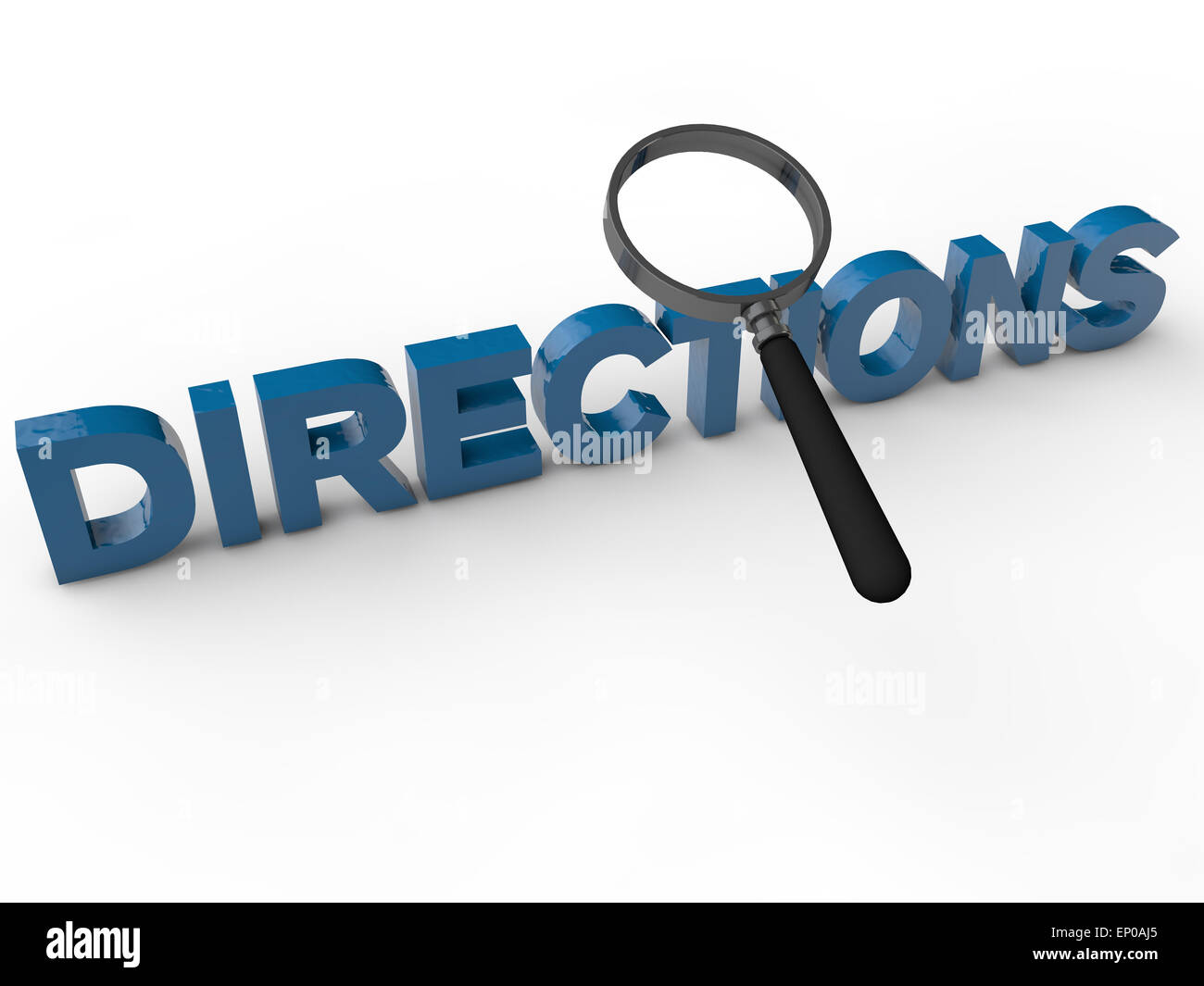 Directions with magnifier over white background Stock Photo