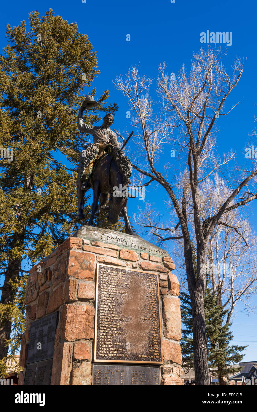 Cowboy statue town square jackson hires stock photography and images
