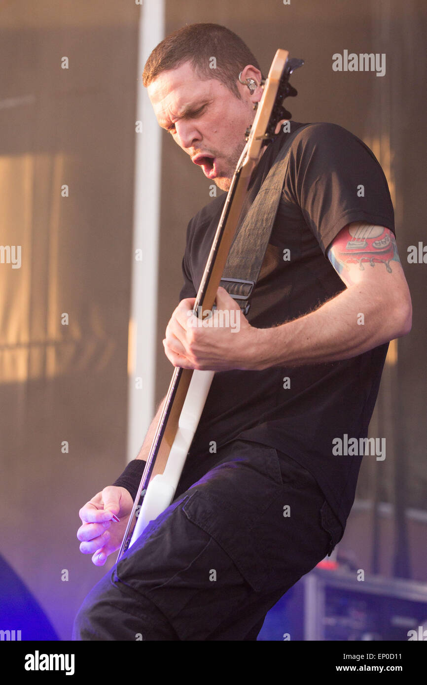 Somerset, Wisconsin, USA. 9th May, 2015. Bassist ANDERS KJOLHOLM of