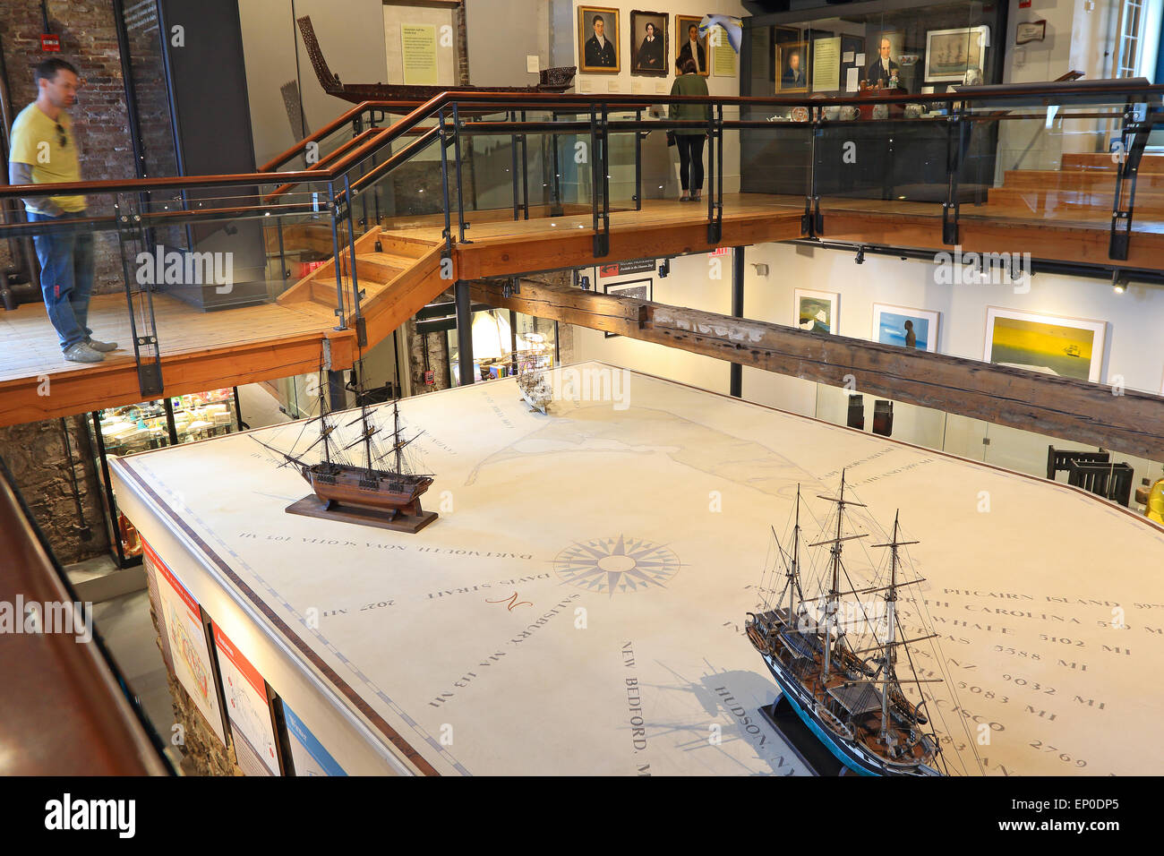 Nantucket Whaling museum. Display showing map with potential destinations of whaling ships. Nantucket Island Massachusetts. Stock Photo