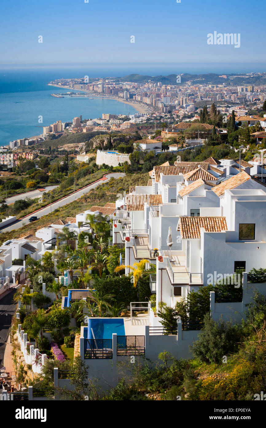 Fuengirola, Costa del Sol, Malaga Province, Andalusia, southern Spain. High view to the resort showing beaches and harbour. Stock Photo