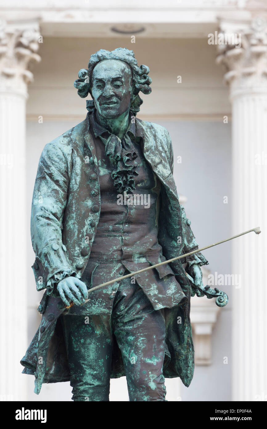 Piran, Primorska, Slovenia.  Statue of Giuseppe Tartini, 1692-1770, violinist and composer born in Piran. Stock Photo