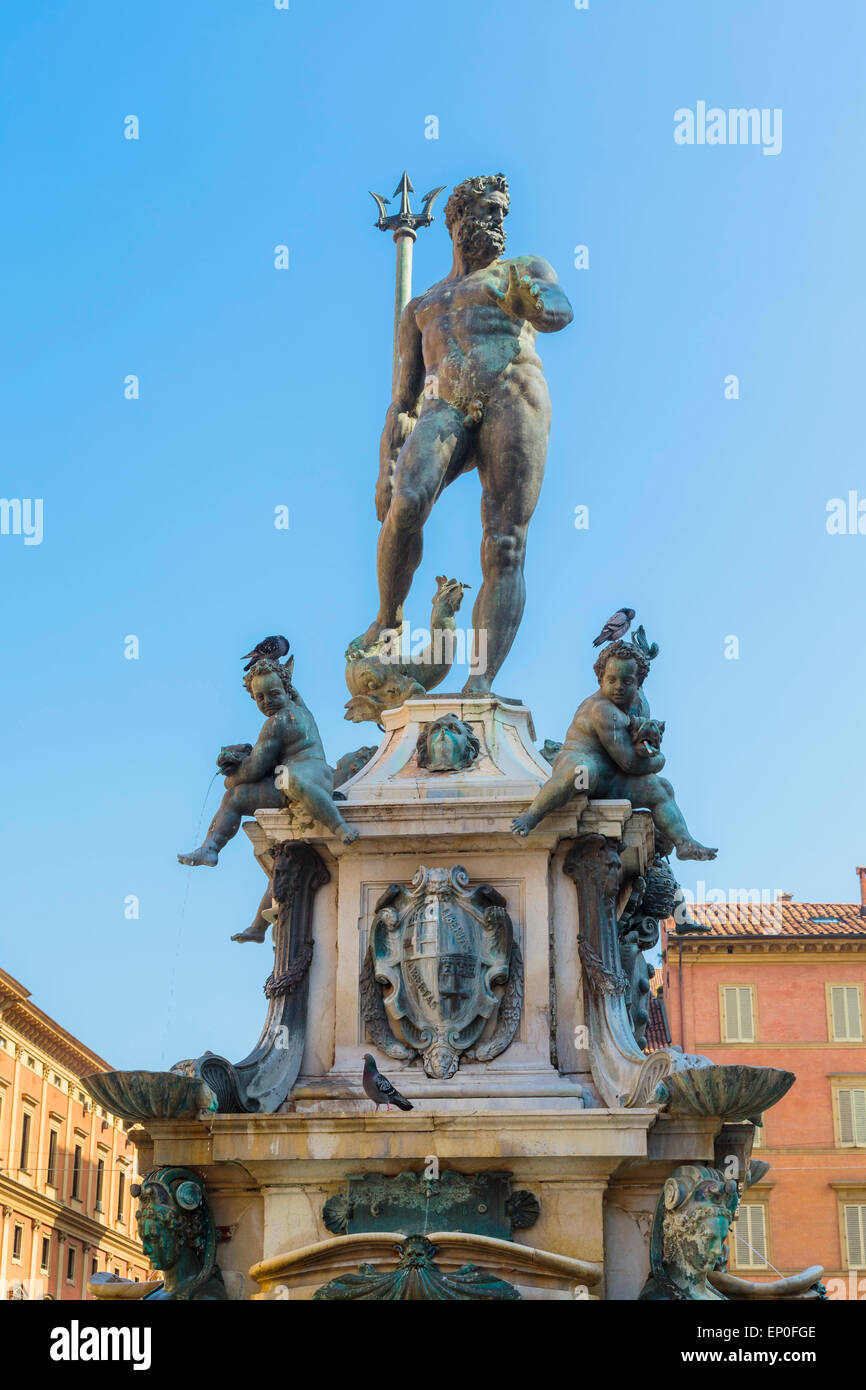 Bologna, Emilia-Romagna, Italy. Fontana di Nettuno, or Neptune Fountain in Piazza del Nettuno.  The fountain dates from the mid- Stock Photo