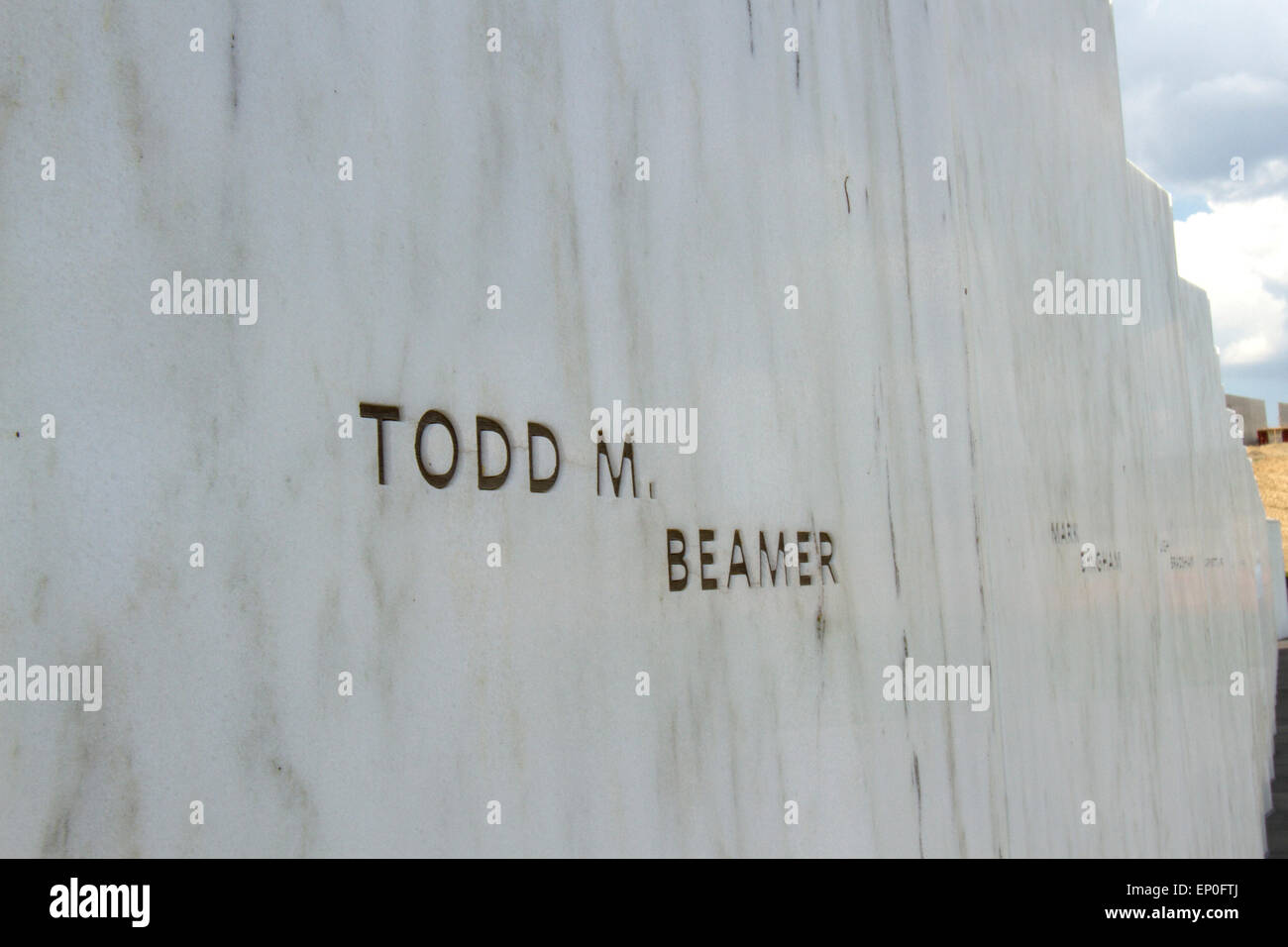 Somerset County, PA, USA - May 8, 2015 : Todd Beamer's name on the Wall of Names at the Flight 93 National Memorial. Stock Photo