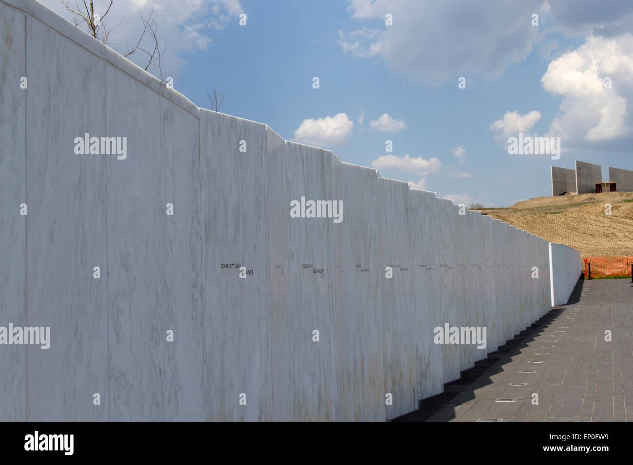 Somerset County, PA, USA - May 8, 2015 : Wall of Names at Flight 93 National Memorial running between visitors center on top of Stock Photo