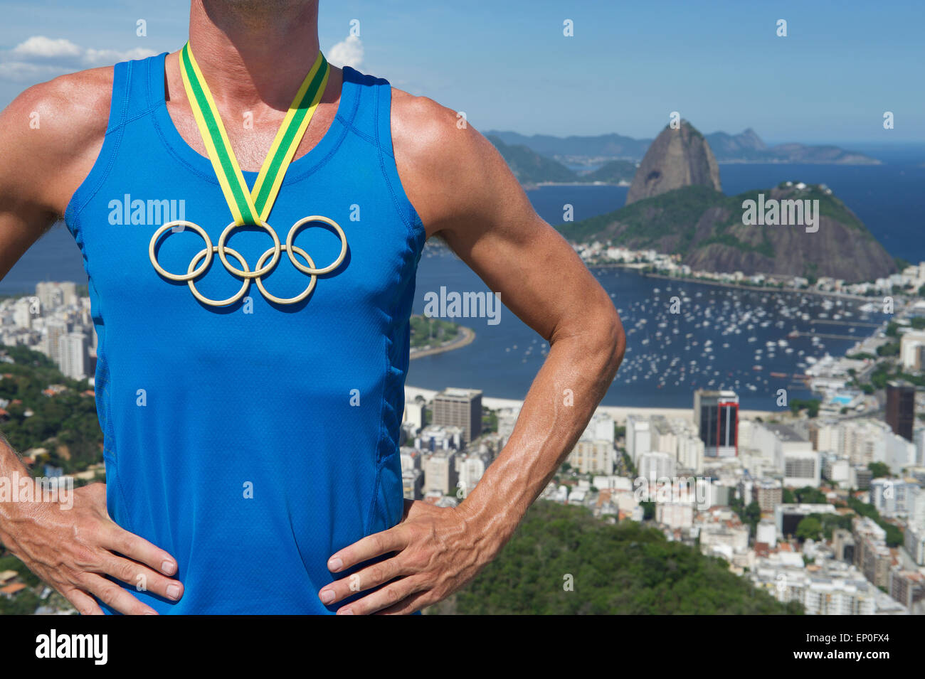 RIO DE JANEIRO, BRAZIL MARCH 05, 2015 Athlete stands wearing Olympic