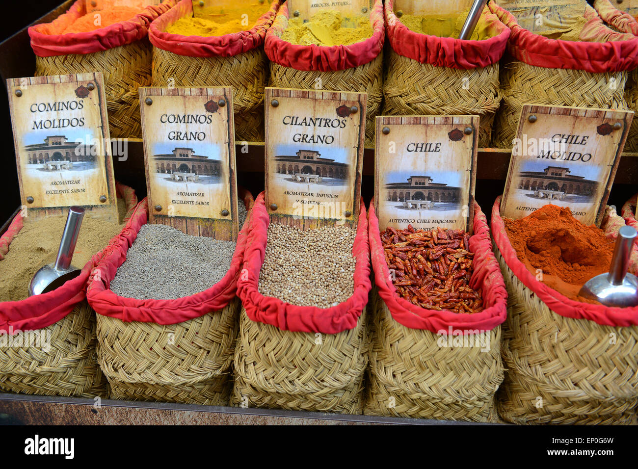 Spice spices and herbs on sale Granada Andalusia Spain spanish Stock