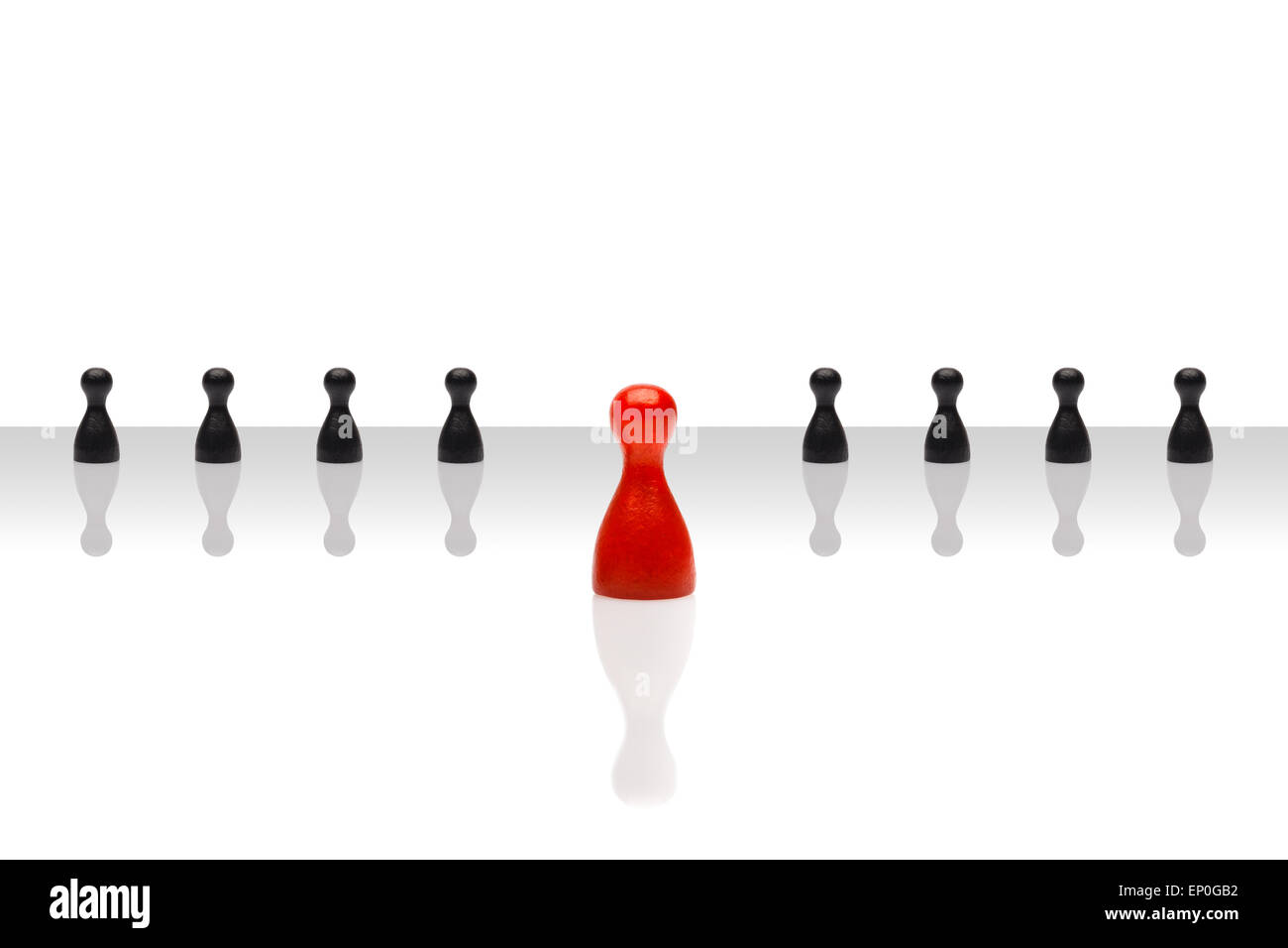 Business concept for leader team, leadership, step forward. Line some small black pawn figures, one red in front, gradient surfa Stock Photo