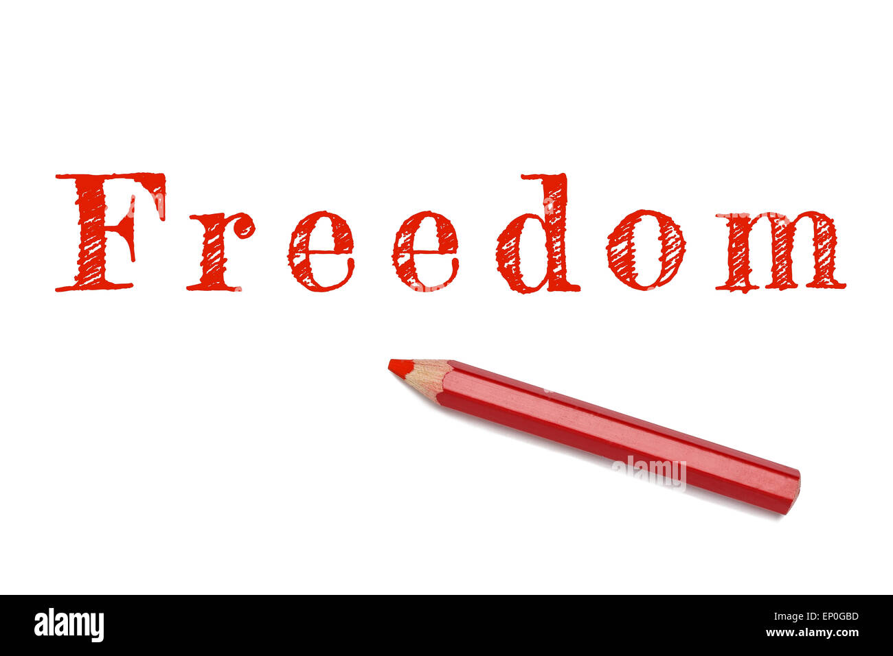 Freedom text written red pencil white background. Concept freedom of ...