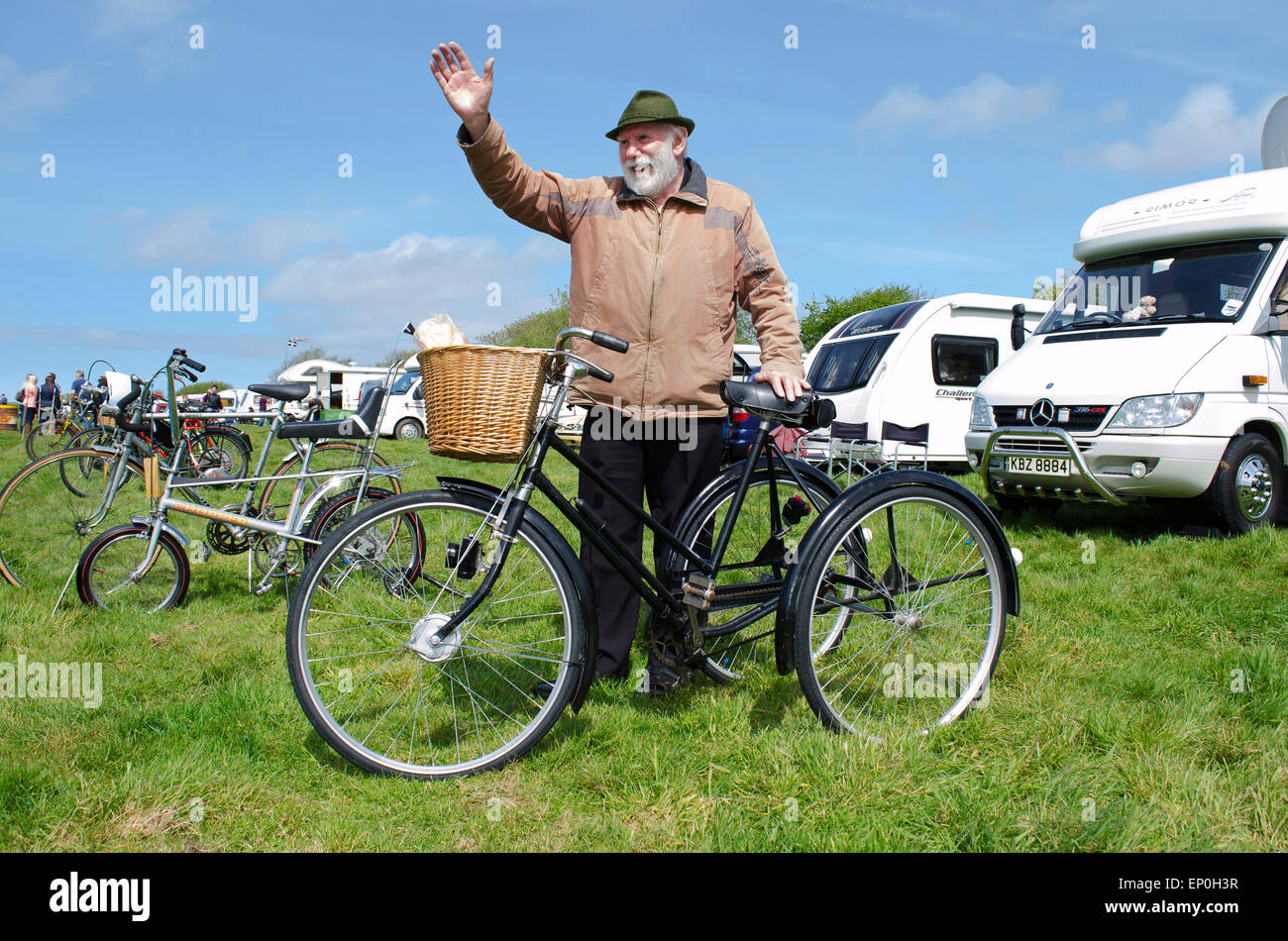 An elderly gentleman with his tricycle at a vintage vehicle rally Stock Photo