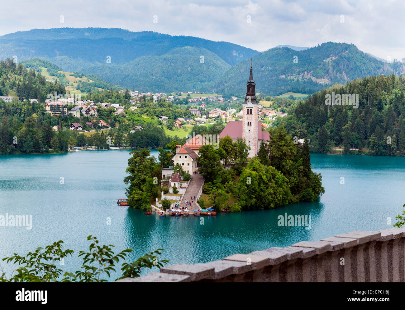 Bled, Upper Carniola, Slovenia.  Church of the Assumption on Bled Island. Stock Photo