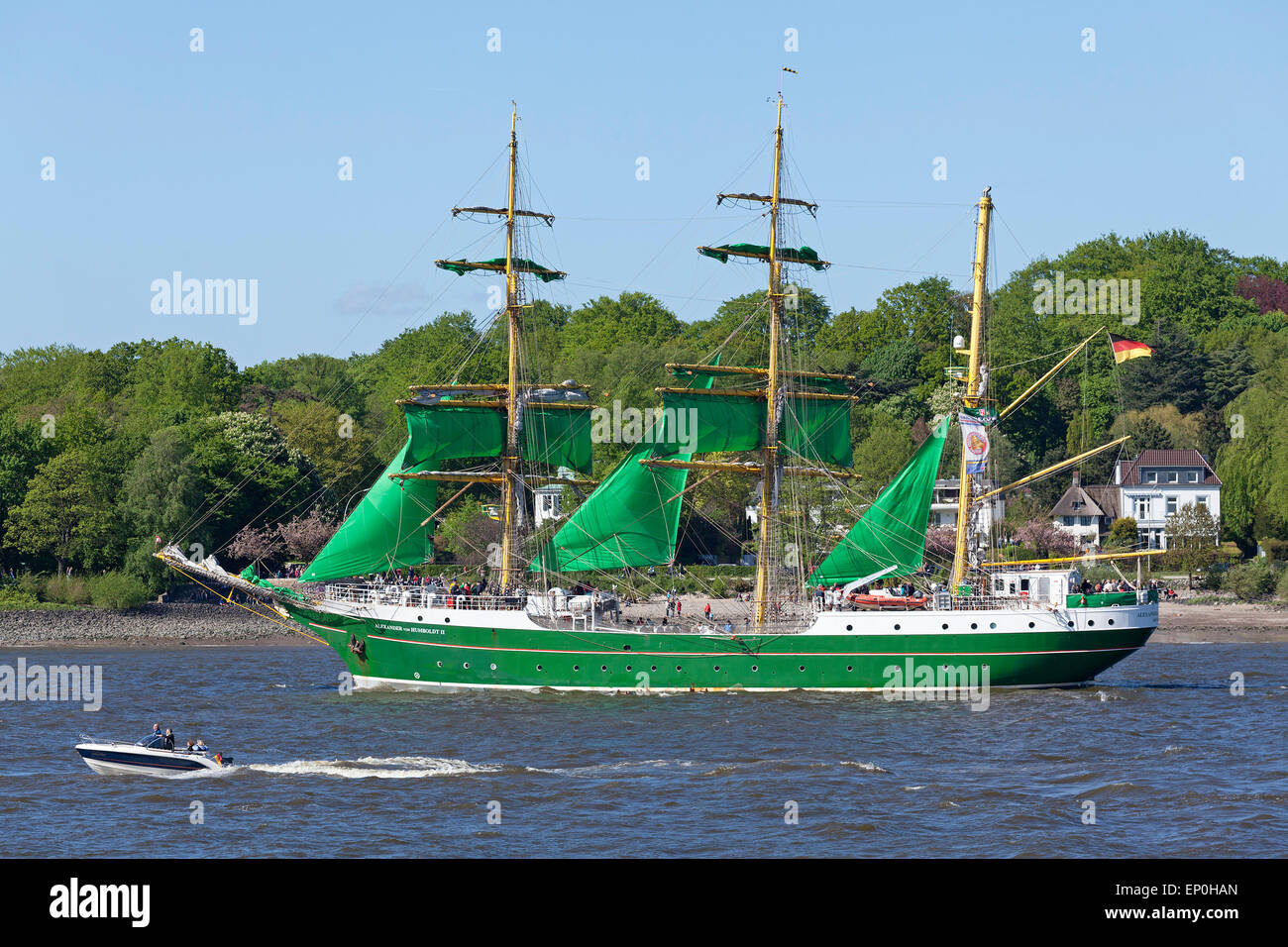 sailing ship ´Alexander von Humboldt II´ on River Elbe during 826. Harbour Birthday, Hamburg, Germany Stock Photo