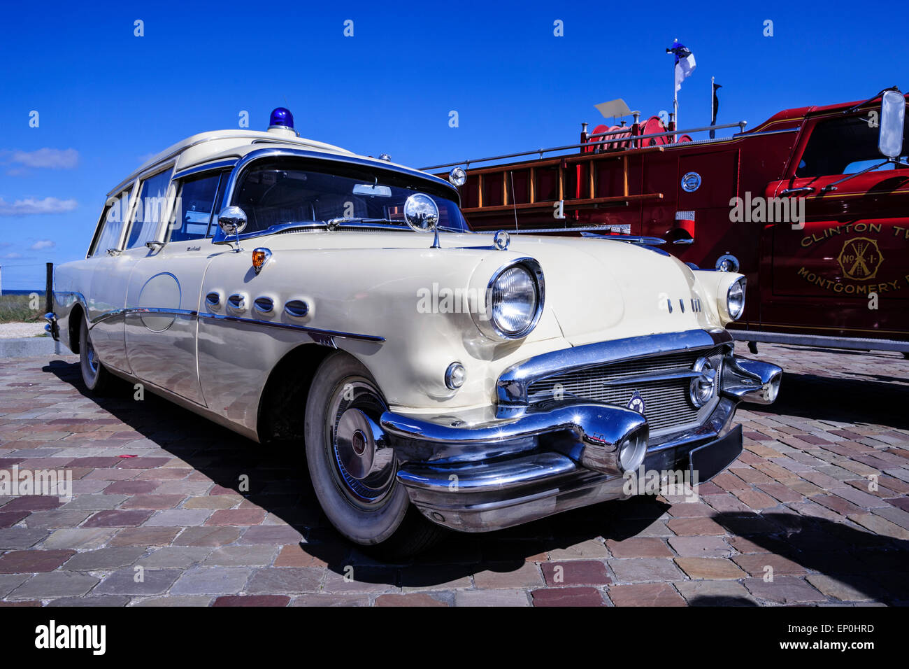 1956 Buick Roadmaster Ambulance on display at classic cars exhibition Stock Photo