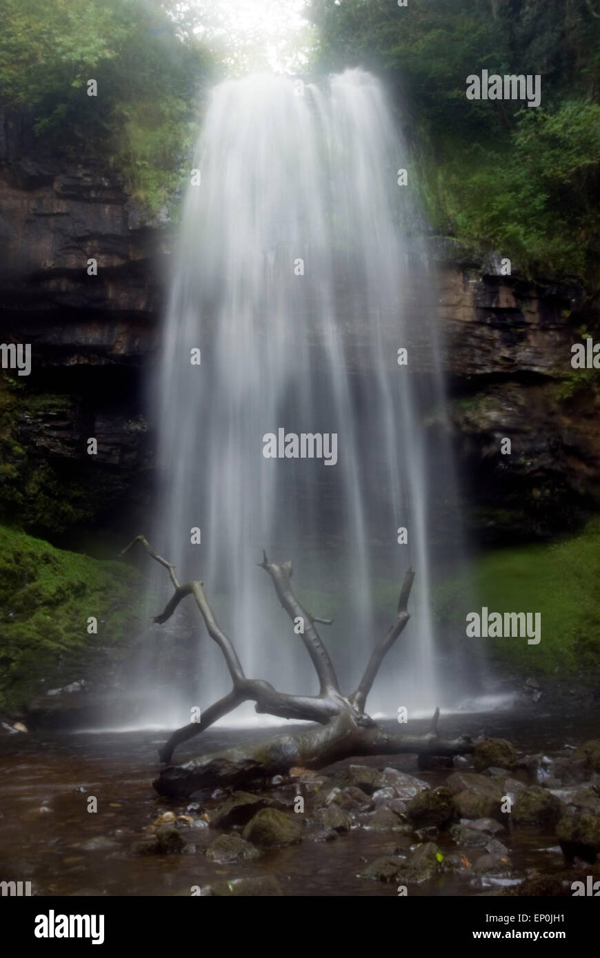 Waterfall Henrhyd Falls in Soutwales England Europe with longtime exposure Stock Photo