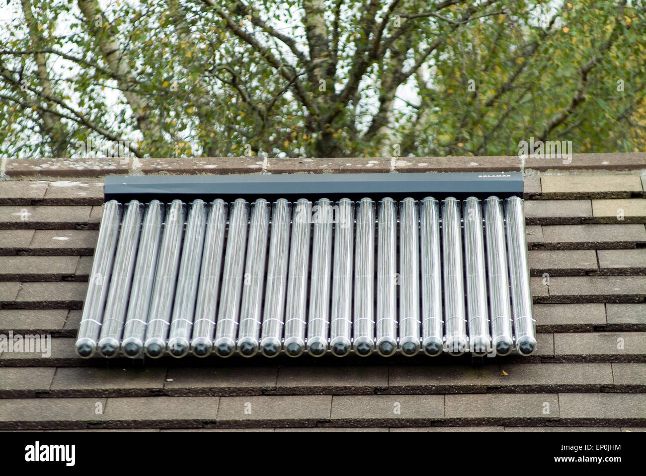 Vacuum Solar Heating System on a roof Stock Photo