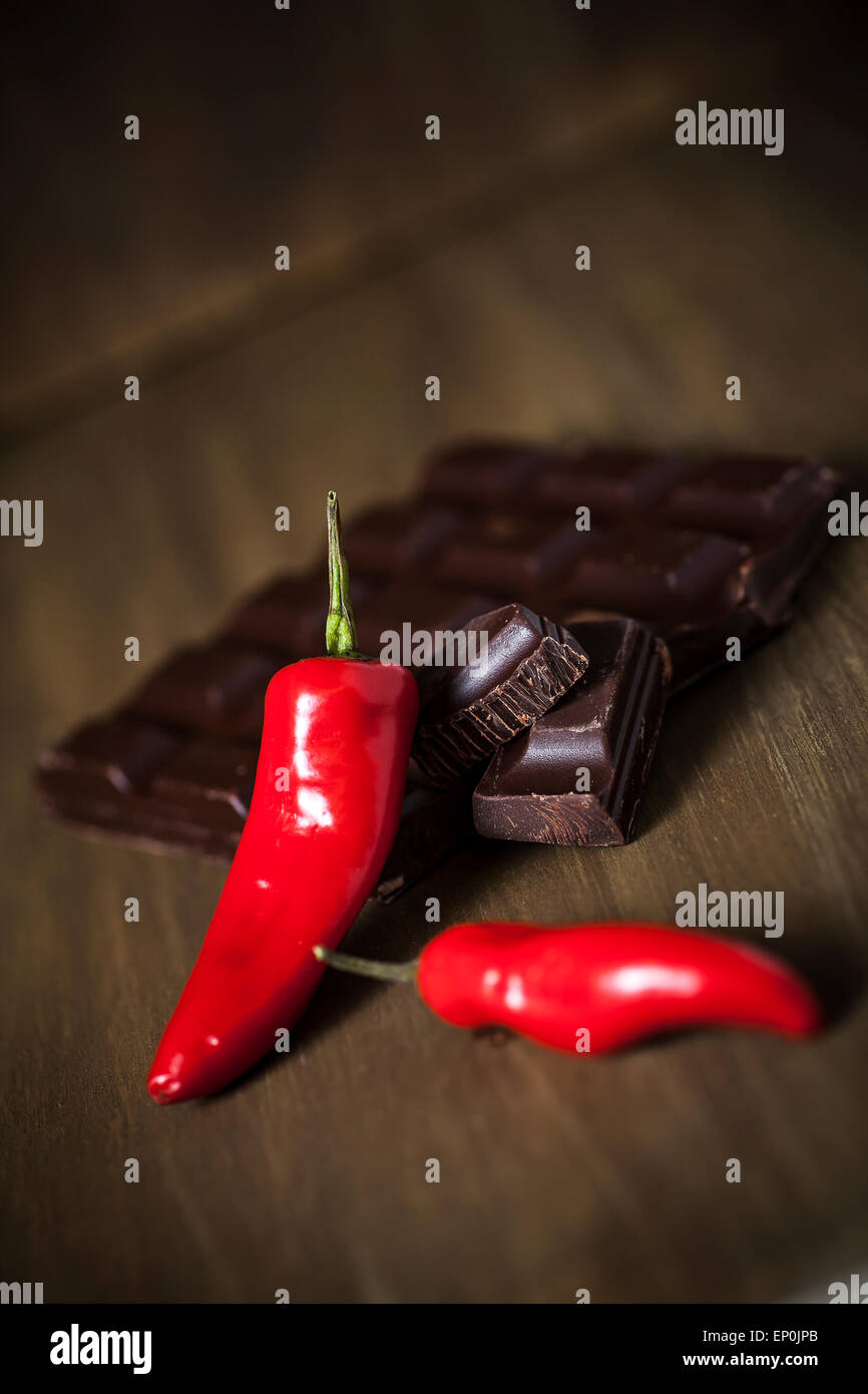 Chili and rich dark chocolate Stock Photo Alamy