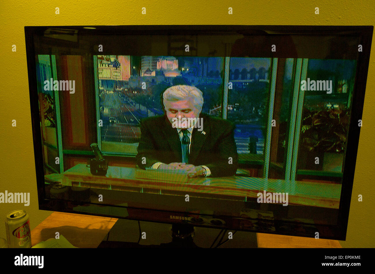 Jay Leno's last night seen on a wide screen TV. Ironwood Michigan MI USA Stock Photo
