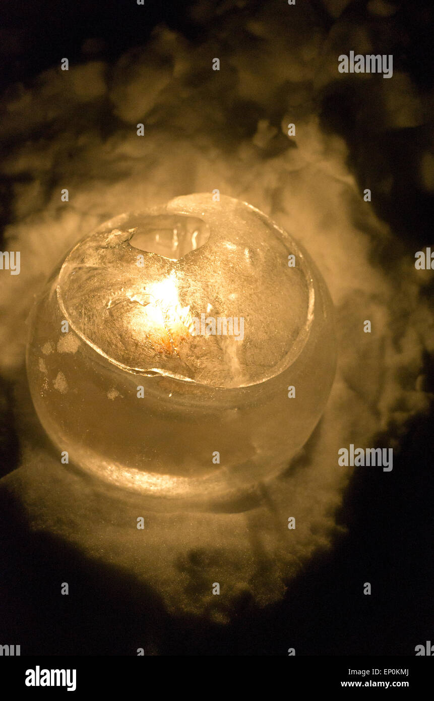 Ice candle made from freezing water in balloons. Ironwood Michigan MI