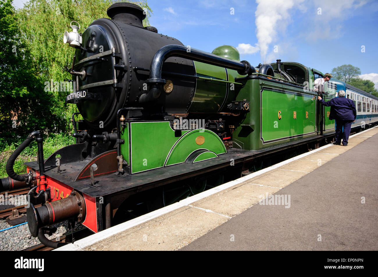 A historic train in Ongar station. Epping-Ongar railway attraction in Essex. Stock Photo