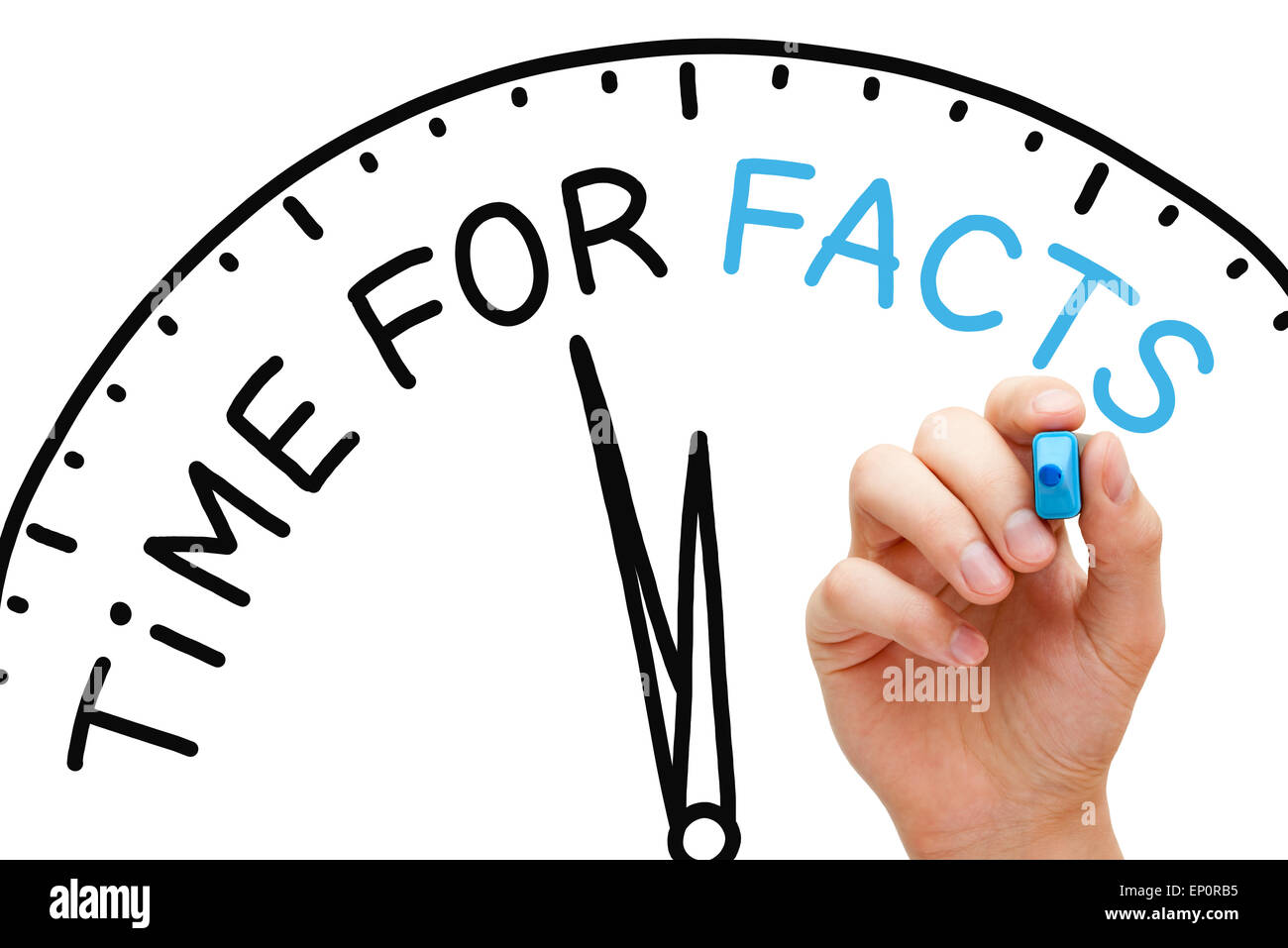 Hand writing Time for Facts concept with blue marker on transparent wipe board. Stock Photo